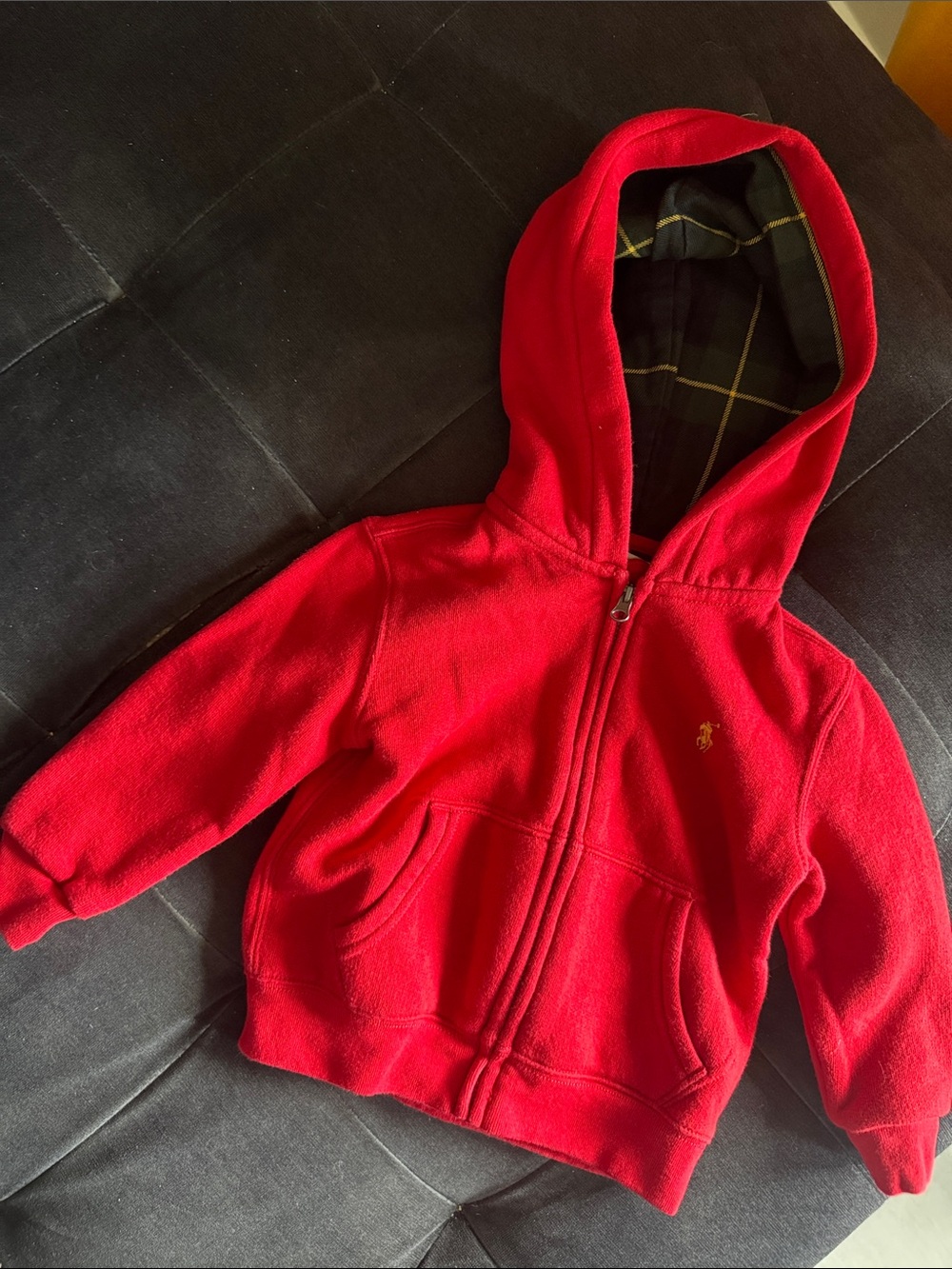Ralph Lauren Kids Red Hooded Zip Fleece with Plaid Lining
